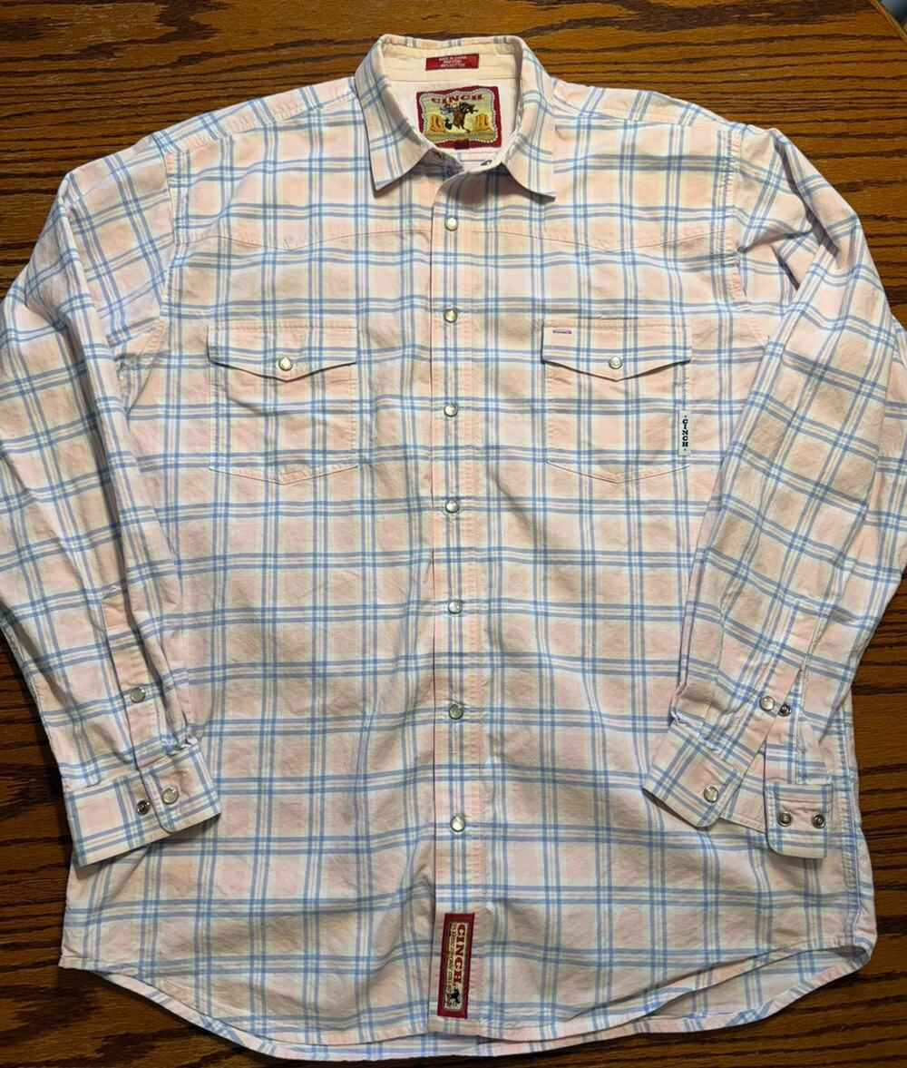 Cinch Classic Cowboy Collection Plaid Long Sleeve Pearl Snap Shirt Large